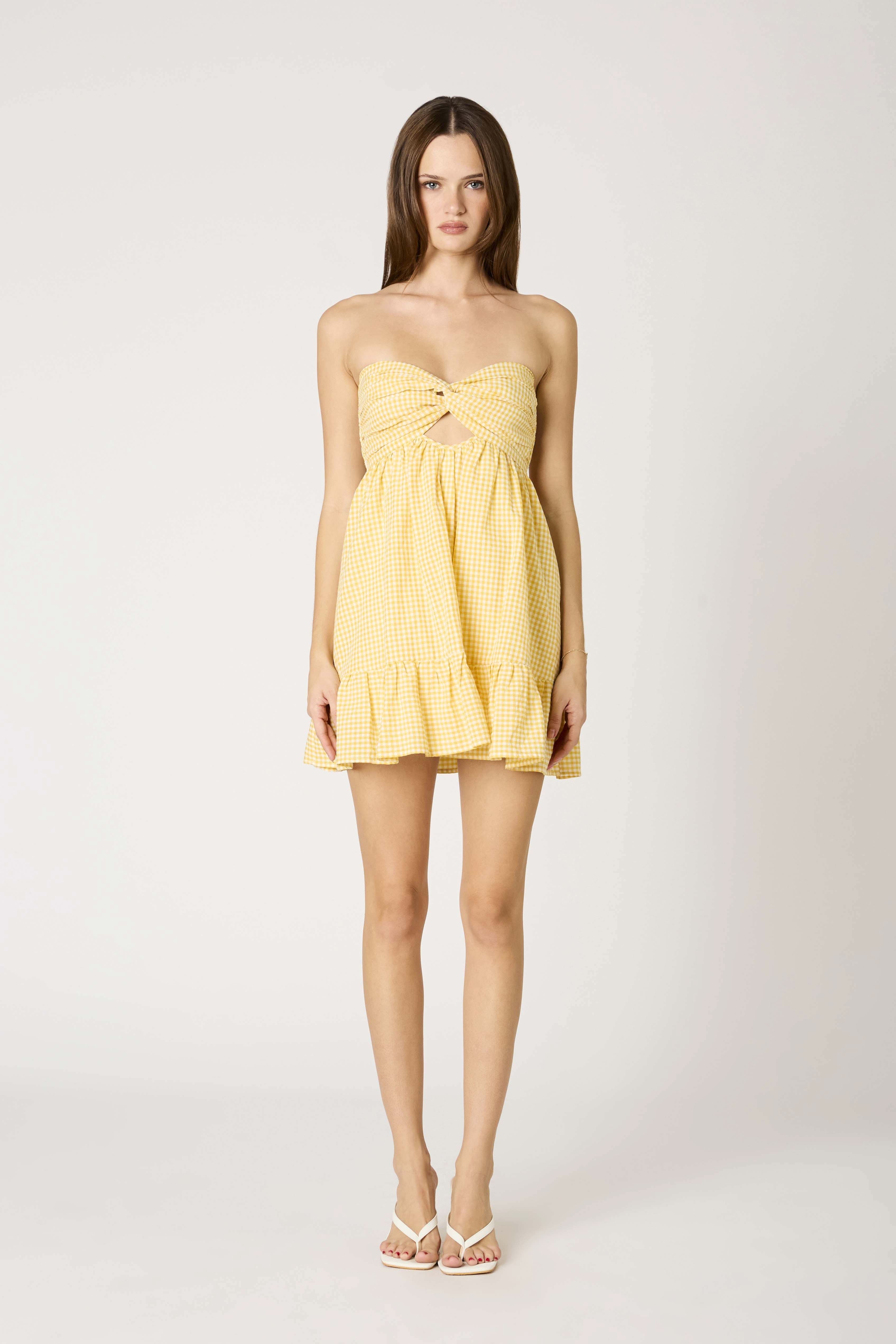 Argie Yellow Gingham Strapless Romper