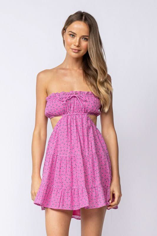 Rachel Pink Floral Print Strapless Mini Dress
