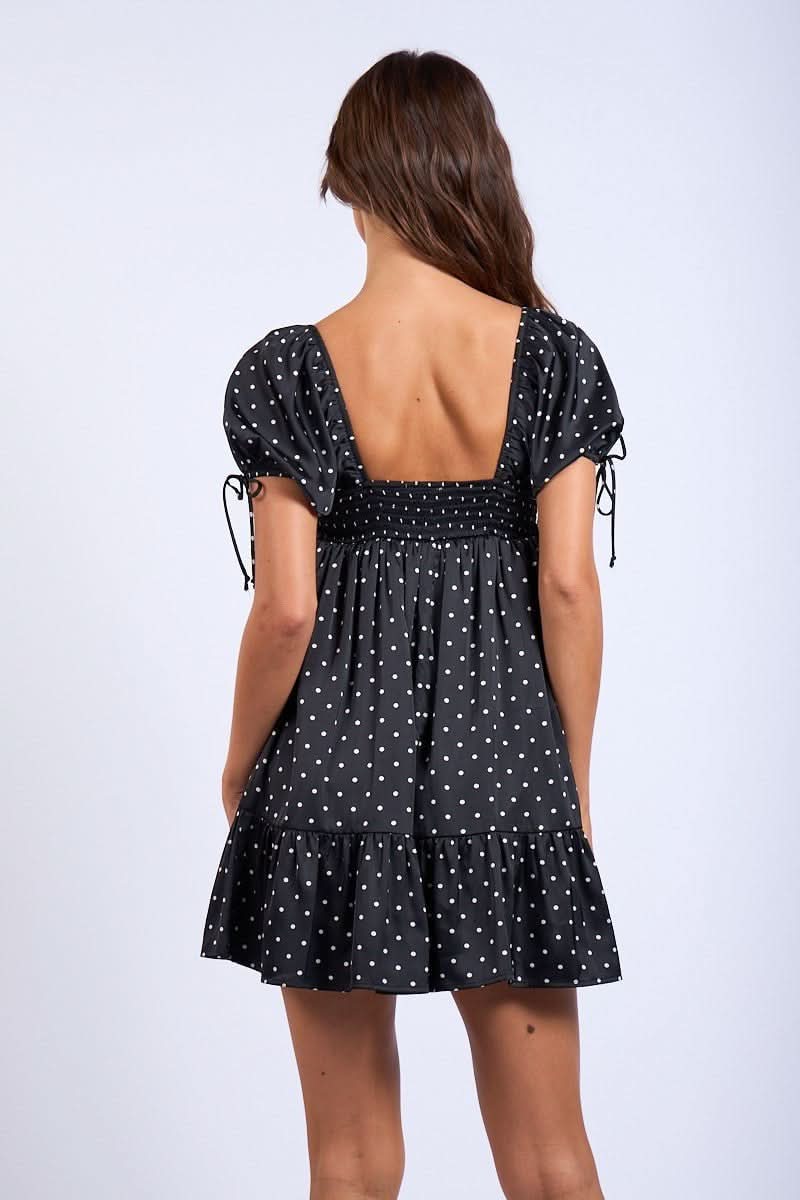 Addison Black Dot Puff-Sleeve Mini Dress