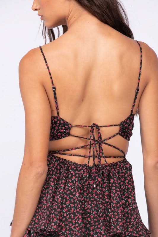 Aristea Black Floral Cutout Romper Dress