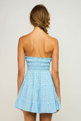 Sarah Blue Eyelet Strapless Mini Dress