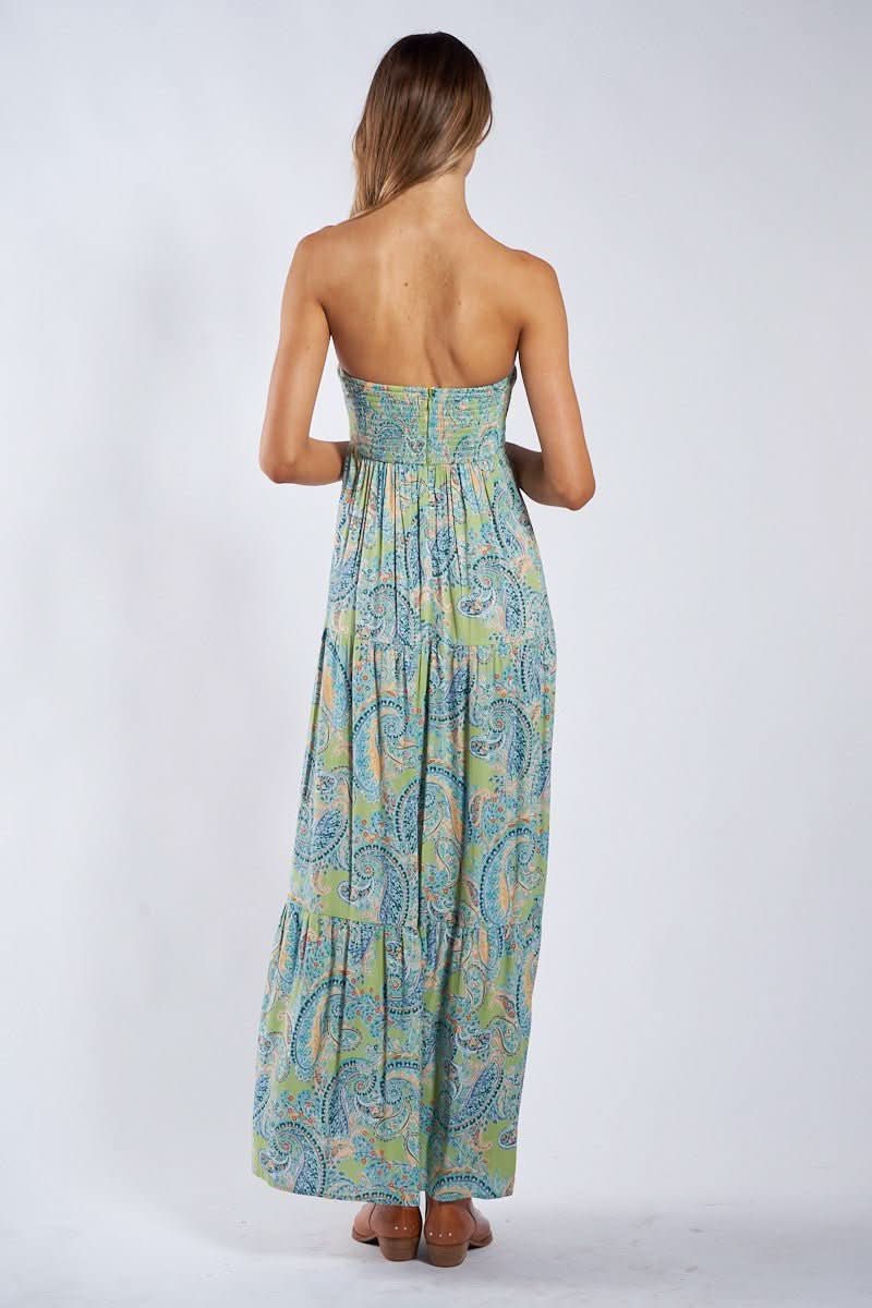 Selene Green Paisley Floral Strapless Maxi Dress