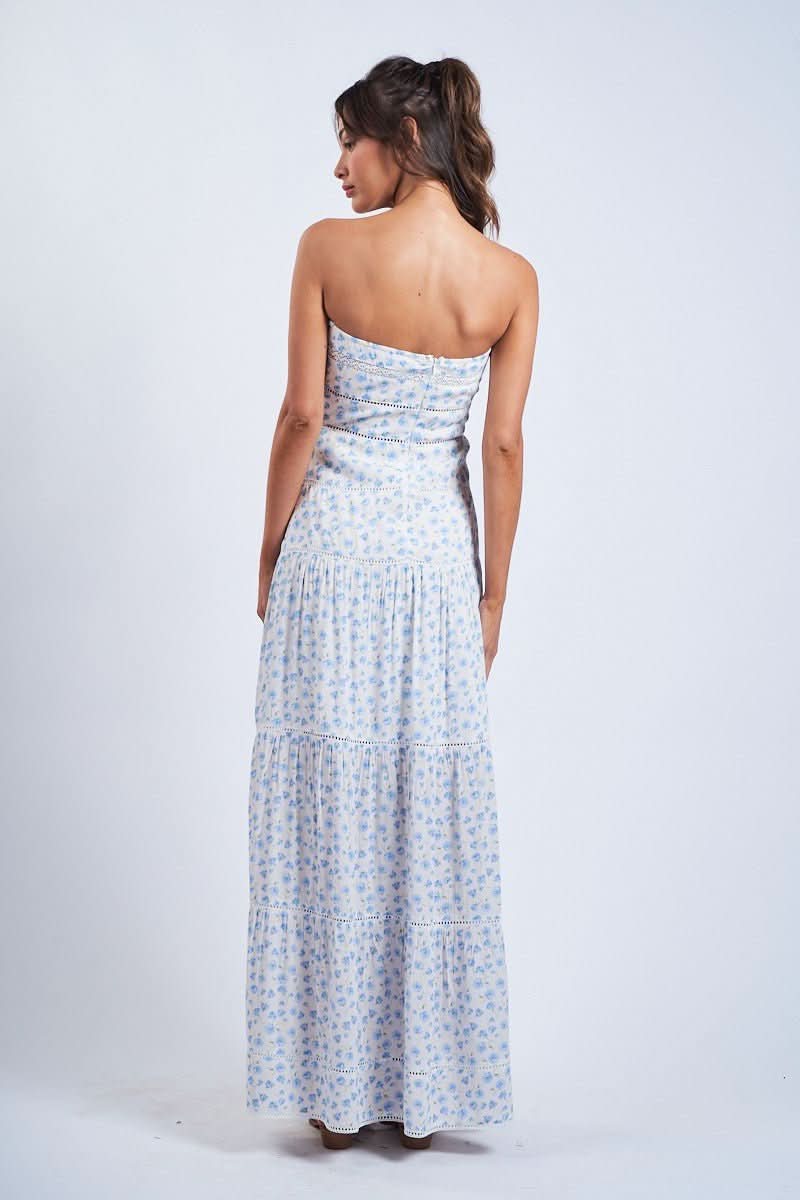 Amalfi White and Blue Ditsy Floral Maxi Dress