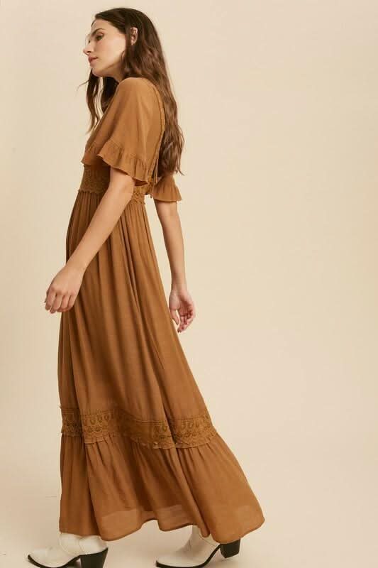 Heart Of Soul Camel Short Sleeve Maxi Dress