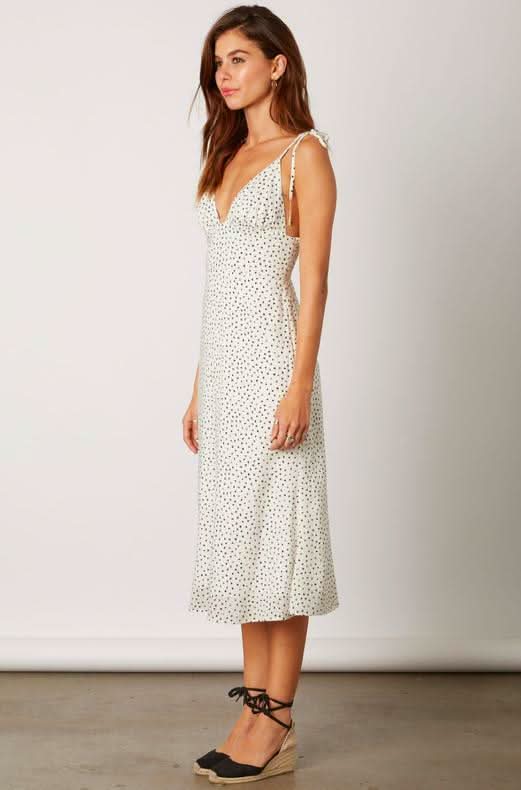 After My Heart White Speck Print Midi Dress