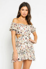 Maya Ivory Floral Off-the-Shoulder Mini Dress