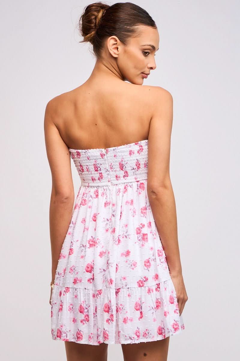 Sammie White and Pink Floral Strapless Mini Dress