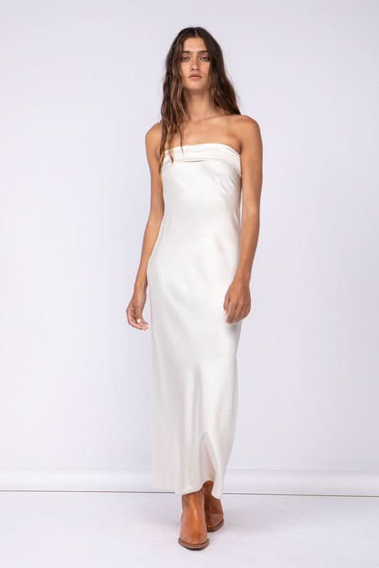 Irene Cream Satin Strapless Maxi Dress