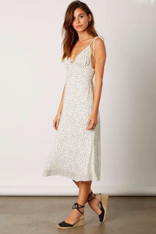 After My Heart White Speck Print Midi Dress