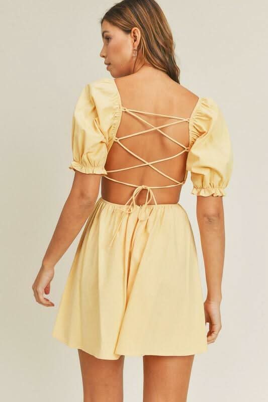 Breaking Hearts Yellow Puff Sleeve Mini Dress