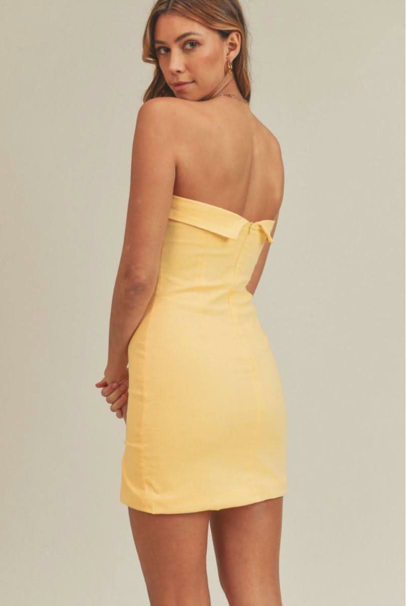 On My Mind Yellow Strapless Mini Dress